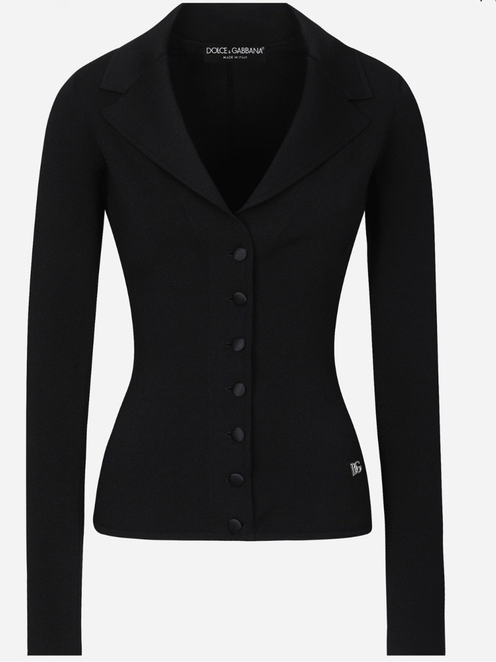 Dolce & Gabbana Short Stretch Viscose Knit Jacket with DG Logo.